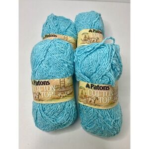 Patons Cotton Top 100% Cotton Worsted Yarn Color Blue 4 Skeins 50g‎ Each